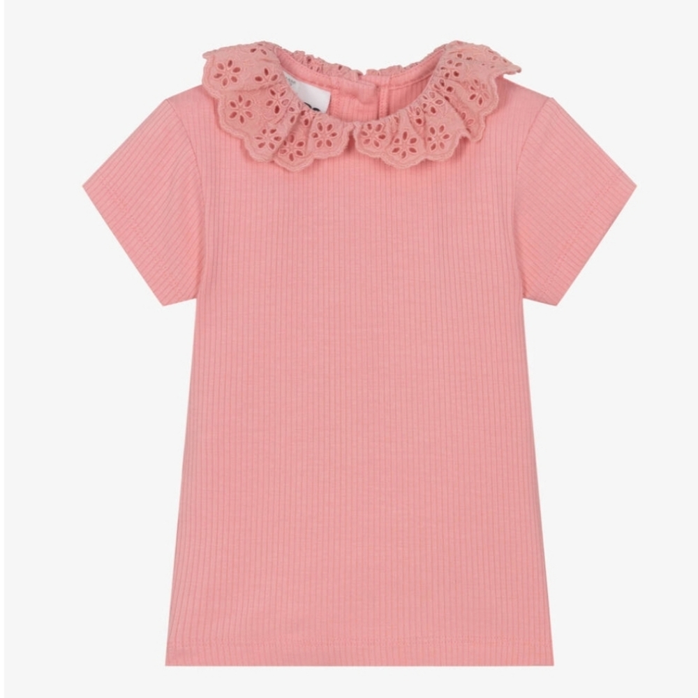 Girls Pink Viscose Collared T-Shirt, 4Y
